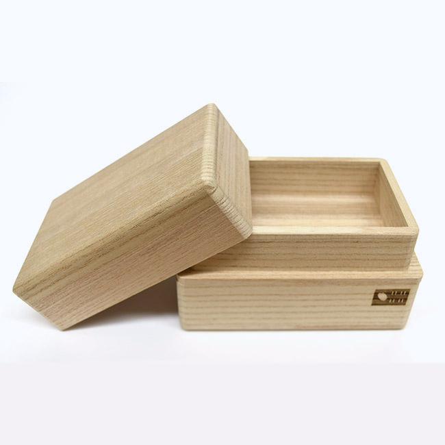 木製２段弁当箱　白木焼印